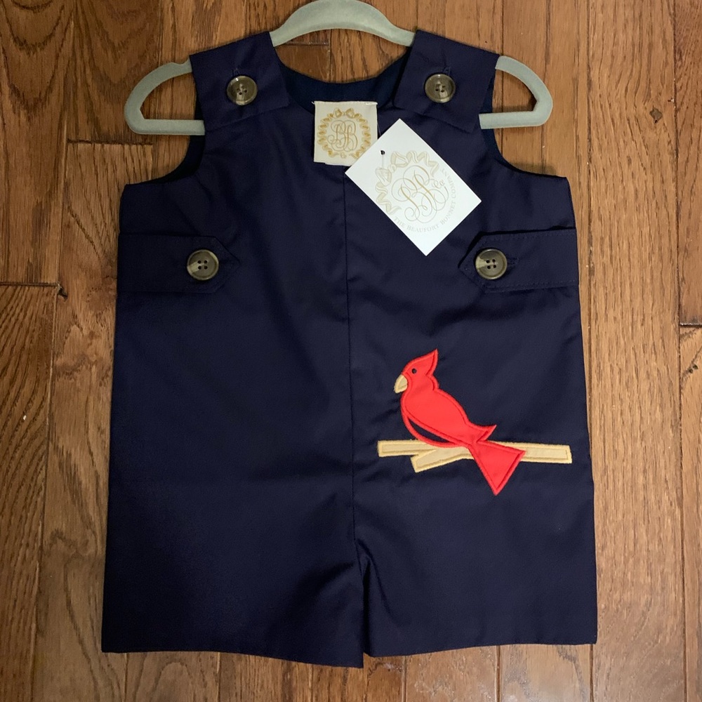 NWT TBBC Navy Jon Jon with Cardinal Appliqué, 0/6 months